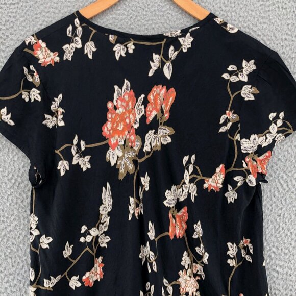 Masai Top Womens Large Black Floral Cap Sleeves V Neck Pullover Relaxed Blouse - Picture 4 of 9